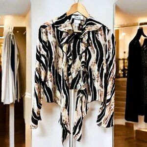 Joseph Ribkoff Black & Cream Striped Cover up shrug bolero cardigan blouse Sz 14